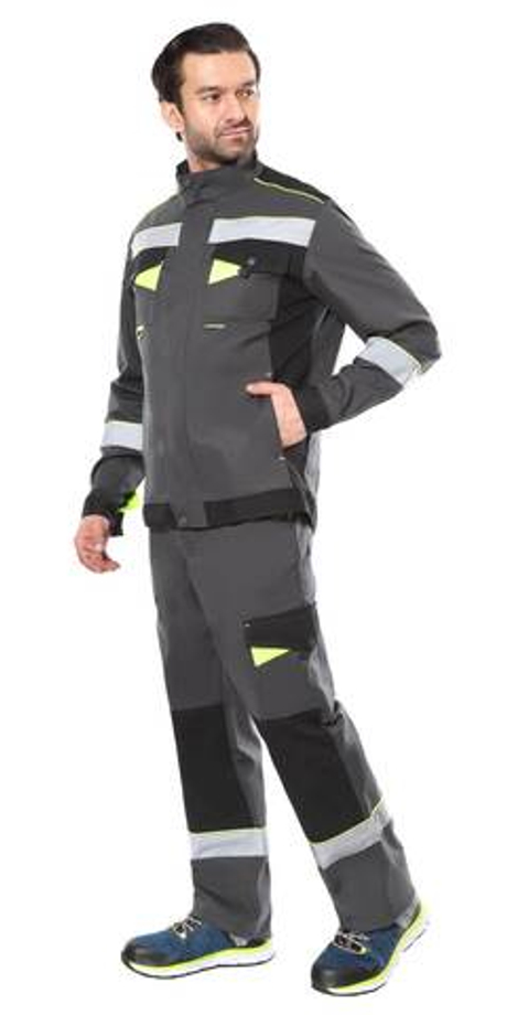 Костюм СИРИУС-ХОВАРД-РОСС куртка и полукомбинезон, т.серый с черным и лимонным кантом, СОП 50мм