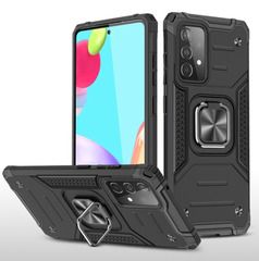 Противоударный чехол для Samsung Galaxy A52 A525 черный с пластиной для магнитного автодержателя и кольцом подставкой / чехол накладка для телефона Самсунг Галакси А52 А525 трансформируется в подставку / чехол с держателем на палец