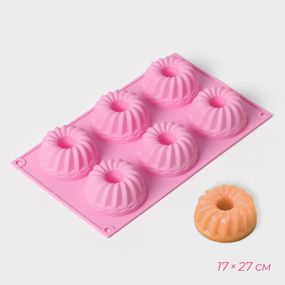 Форма силиконовая Немецкий кекс 17*27 см, 6 ячеек (d=7 см)