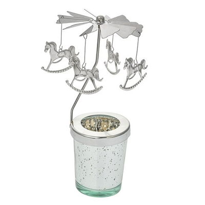 Подсвечник-карусель "Лошадки-качалки" Ø 8x17см Металл,стекло
