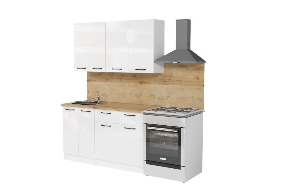 Кухонный гарнитур Жасмин экстра 1 3000мм (Белый глянец/Белый, Дуб бунратти)