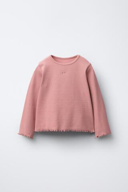 ZARA ФУТБОЛКА В РУБЧИК С СЕРДЦЕМ, ЧЕРЕПИЧНЫЙ
