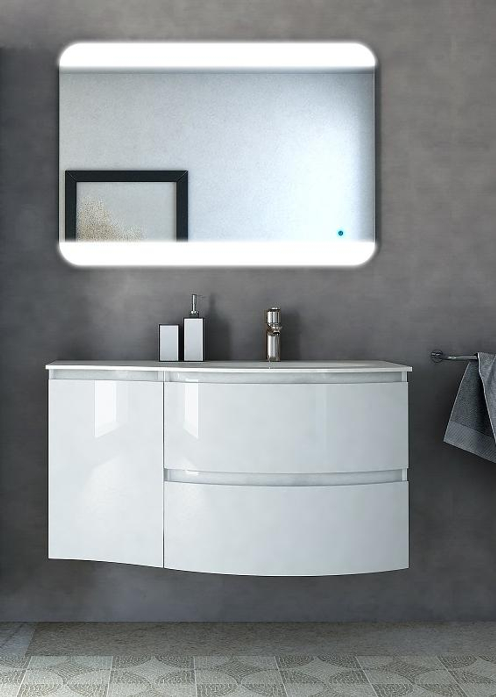 Мебель для ванной чаша справа Cezares VAGUE 104 Bianco lucido 44220+44228