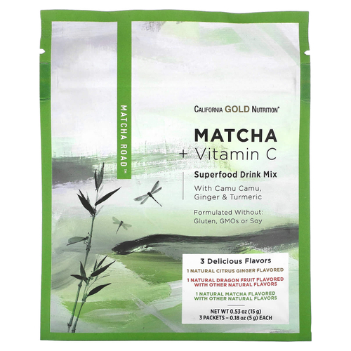California Gold Nutrition, Matcha Road, матча с витамином C, упаковка пробников, 3 шт.