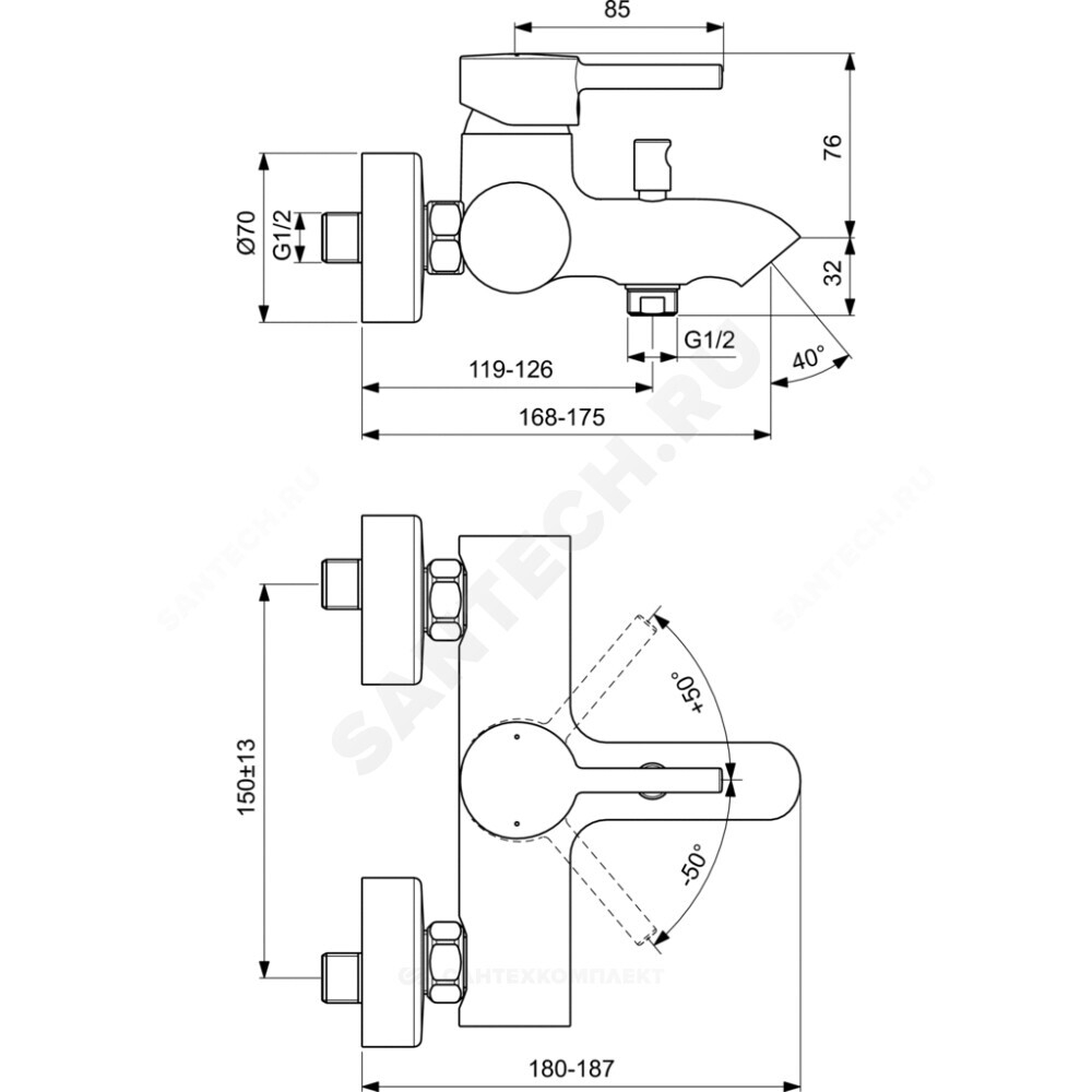 Смеситель для ванны с душем одноручный CERALINE Ideal Standard BC199XG