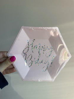 ПД Тарелки бумажные, Happy B'day! Розовый, 20 см, 6шт, 1 уп.