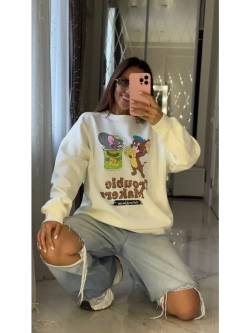 Свитшот женский с мультяшным принтом oversize