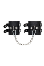 Черные кожаные оковы с двумя ремнями и красной подкладкой (Цвет: черный с красным)