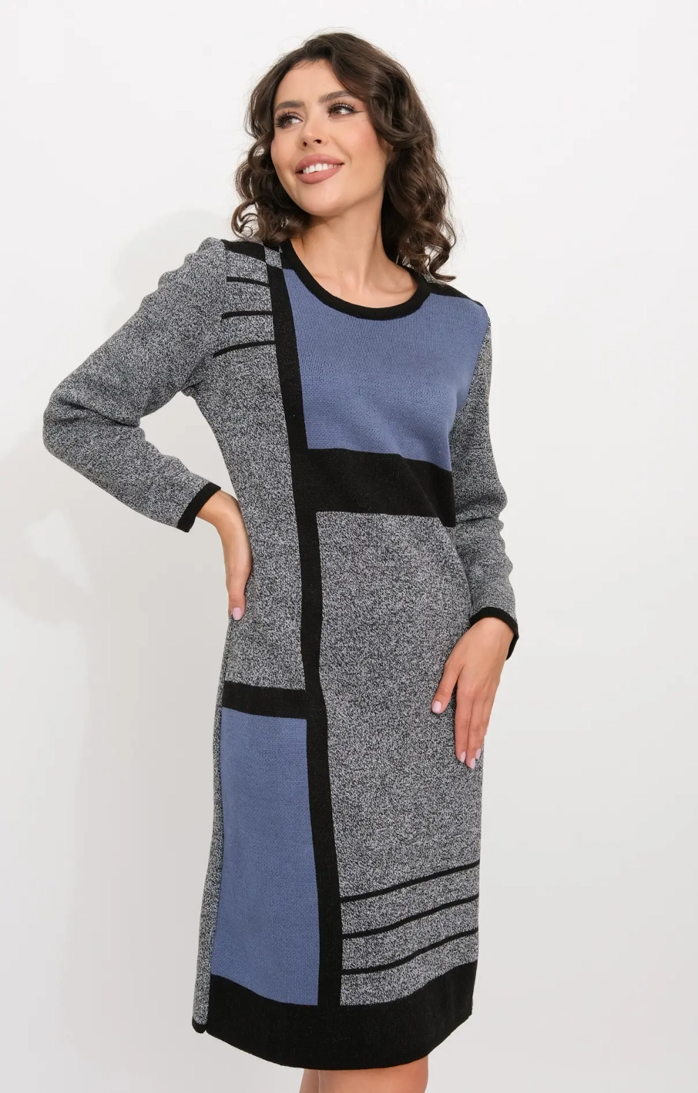 Платье С 1561/серый-индиго