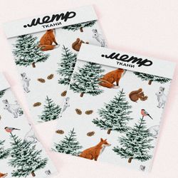 Ткань сатин лисы в елках