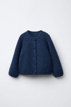 ZARA ВЯЗАНЫЙ КАРДИГАН С СЕРДЦАМИ, ЯРКО-СИНИЙ