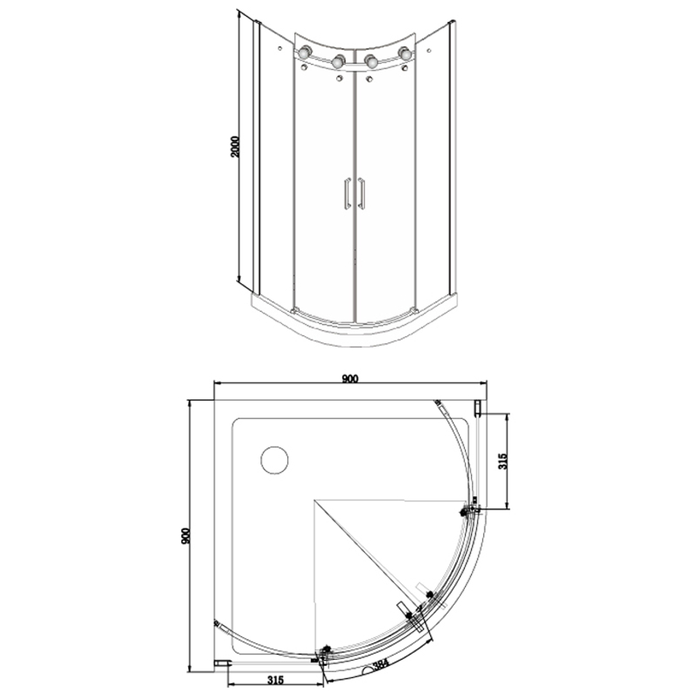 Душевое ограждение Azario Ottawa 900х900х2000 без поддона,прозрачное стекло 8 мм, цвет профиля серебро (AZ-NKE2142 900) схема
