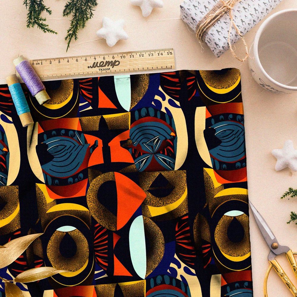 Ткань габардин  русский абстракционизм