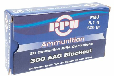 Патрон 300 ААС BLACKOUT PPU FMJ 8,1г, коробка 20 шт.