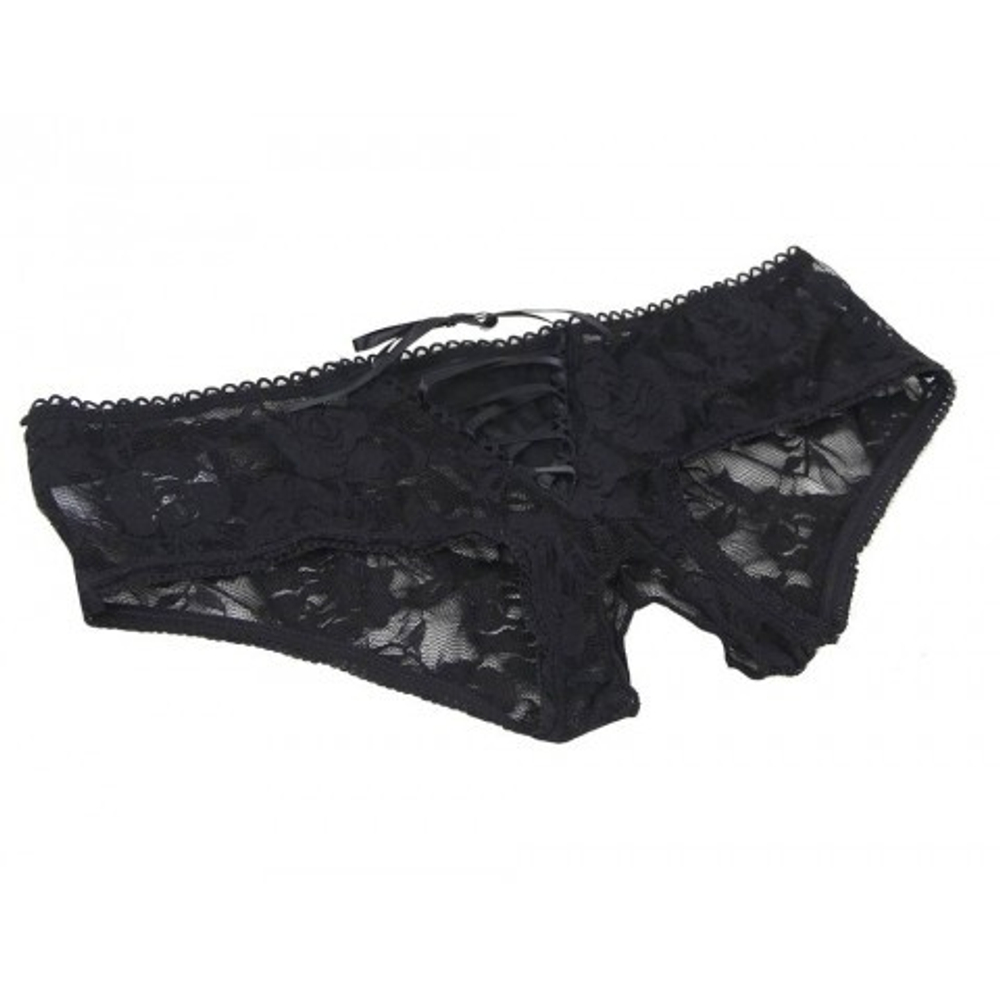 Трусики кружевные с завязками, черные, 3XL-4XL