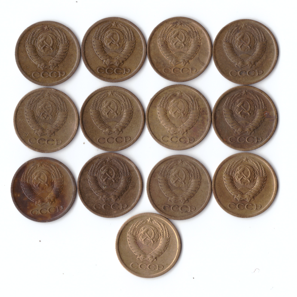 Набор монет (13шт) 1копейка 1963,65,67-79гг.Нет 75,78гг. XF