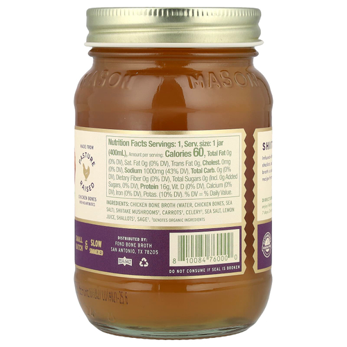 FOND Bone Broth, бульон из куриных костей, шиитаке и шалфея, 400 мл (14 жидк. унций)