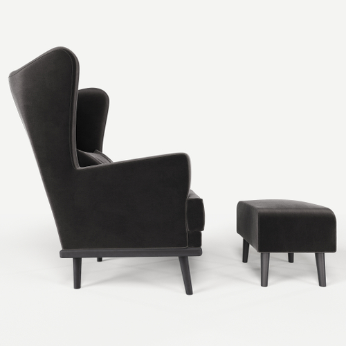 Комплект кресла и пуфа Фантазёр велюр Z-6 (Серый) на высоких ножках, для отдыха и чтения книг. В гостиную, балкон, спальню и переговорную комнату.