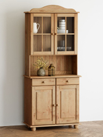 Шкаф витрина, 90х28х109, Лена, стеклянная, навесная двухдверная, массив сосны (верхняя часть буфета Лена), бейц, Dipriz