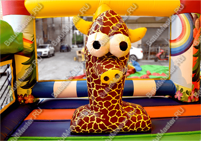 Надувной батут "Зверята с крышей 3" со скалодромом, 13*8*6 м