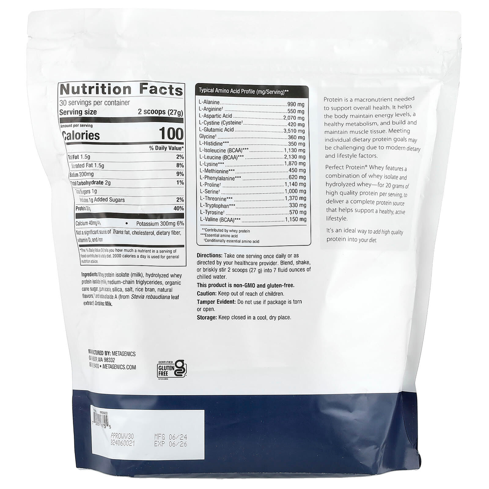 Metagenics, Perfect Protein® Whey, натуральная ваниль, 810 г (1 фунт 12,57 унции)