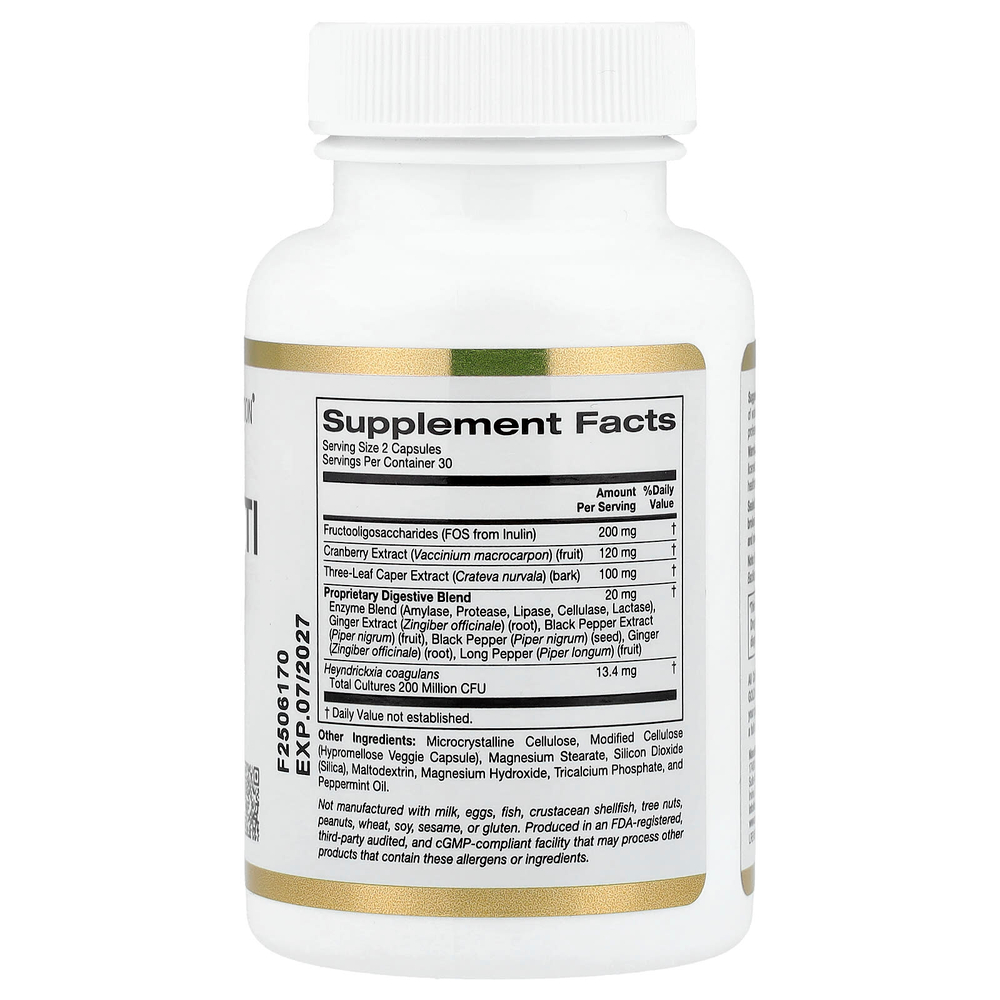 California Gold Nutrition, пробиотики для защиты от ИМП, с фруктоолигосахаридами, экстрактом клюквы, экстрактом кратевы и запатентованной пищеварительной смесью, 60 вегетарианских капсул