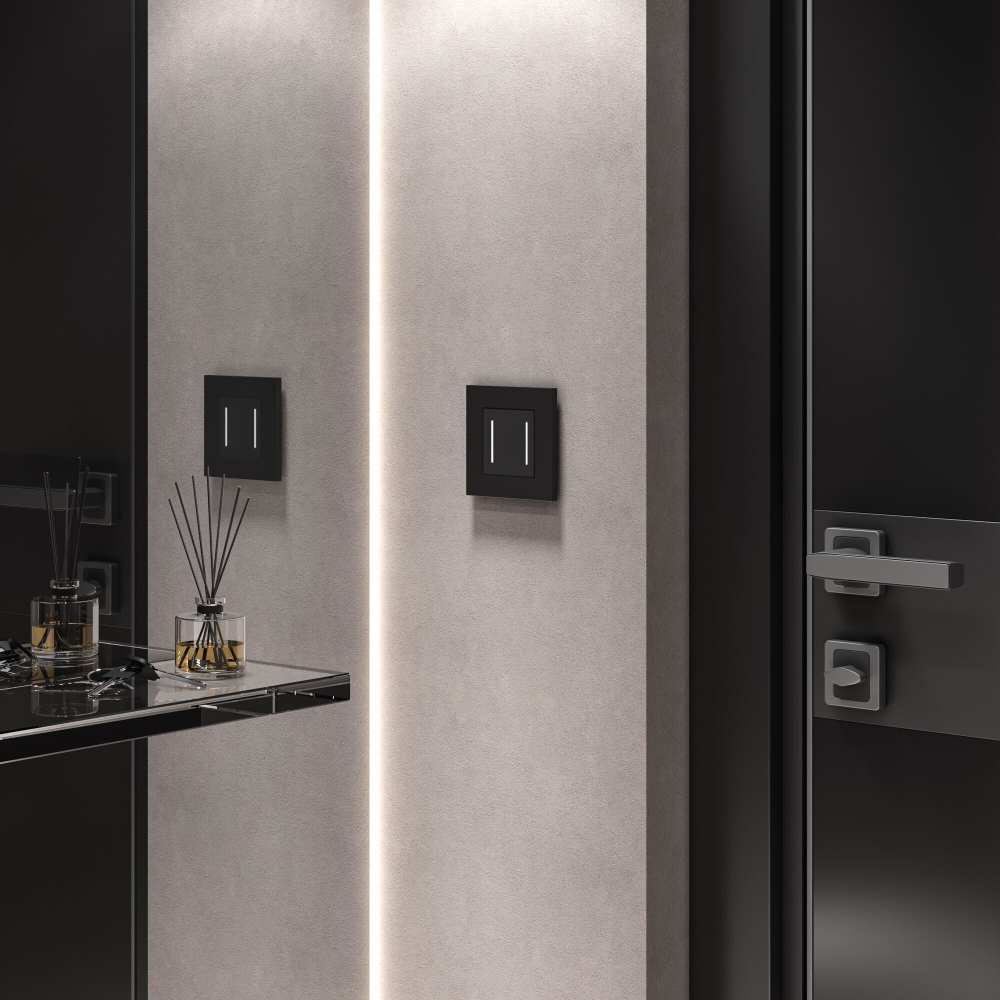 Сенсорный выключатель двухклавишный с подсветкой 1000 Вт (черный)