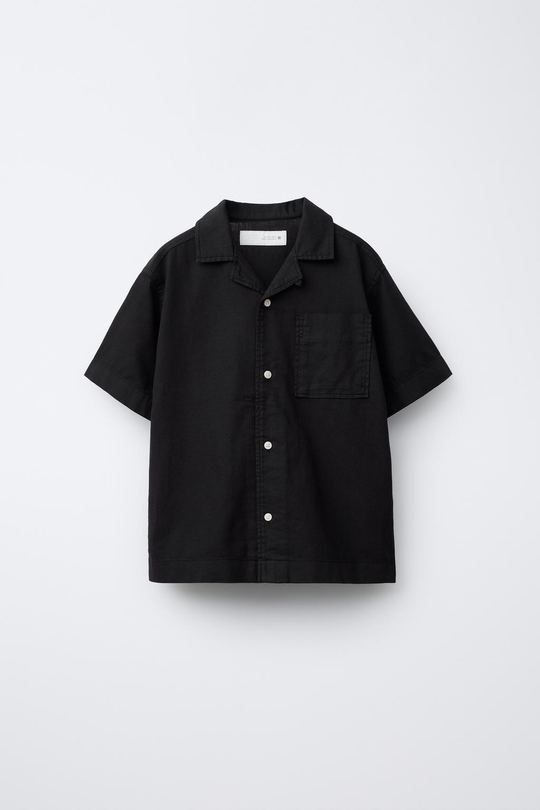 ZARA РУБАШКА ИЗ ХЛОПКА И ЛЬНА, ЧЕРНЫЙ