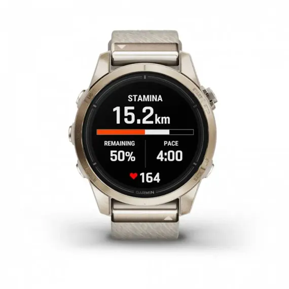 Garmin epix Pro (Gen 2) Sapphire Edition 42 мм, золотистый корпус с нейлоновым ремешком сливочного цвета