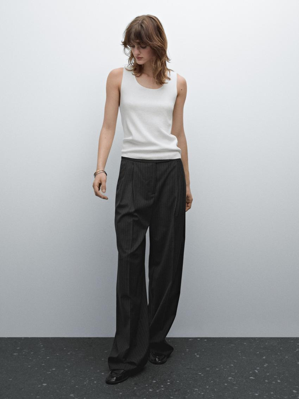 Massimo Dutti Топ из хлопкового трикотажа, белый