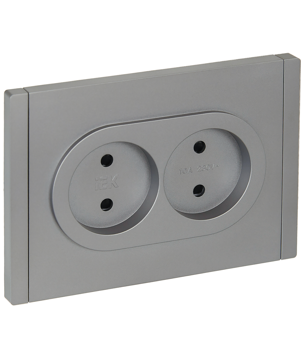 FORTE&PIANO Розетка 2-местная без заземления с защитными шторками безвинтовое крепление 10А FP525 сталь IEK