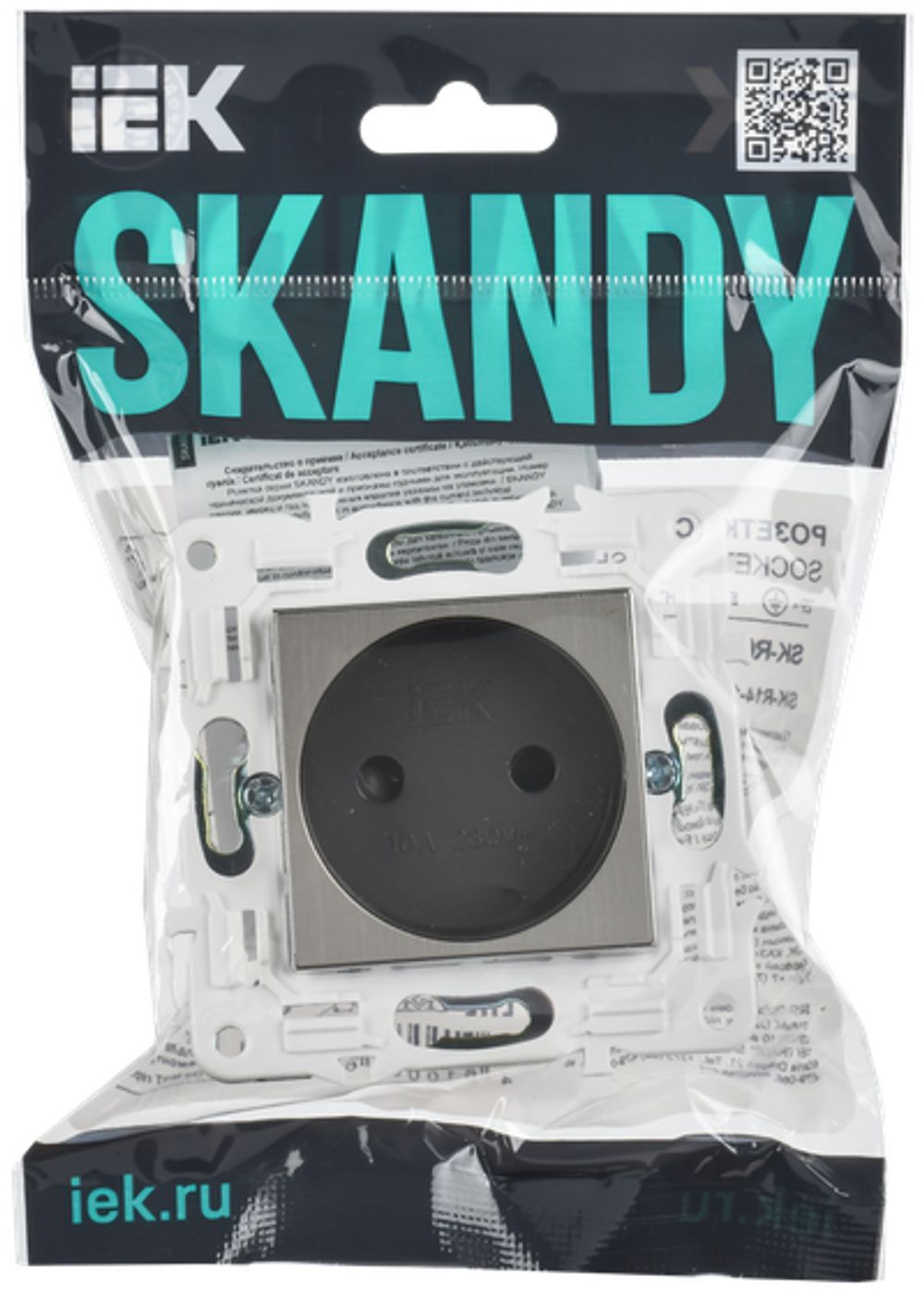 SKANDY Розетка без заземления с защитными шторками 10А SK-R01N металл никель IEK