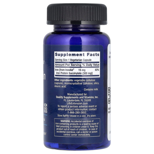 Life Extension, Iron Protein Plus, IronAid, железо плюс белок, 300 мг, 100 растительных капсул