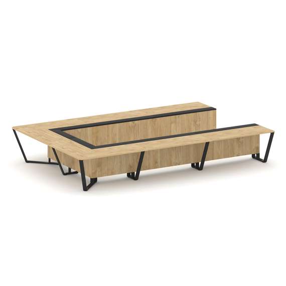 Steel Meet Стол переговорный П-образный KM-PR.B.SP-15P Тиквуд Светлый/Графит Глянец/Металл Черный 48