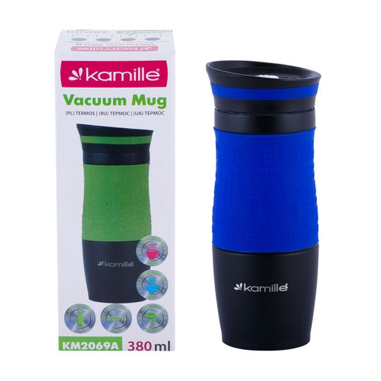 Термокружка 380 мл. из нержавеющей стали Kamille KM 2069A с TPR-вставкой