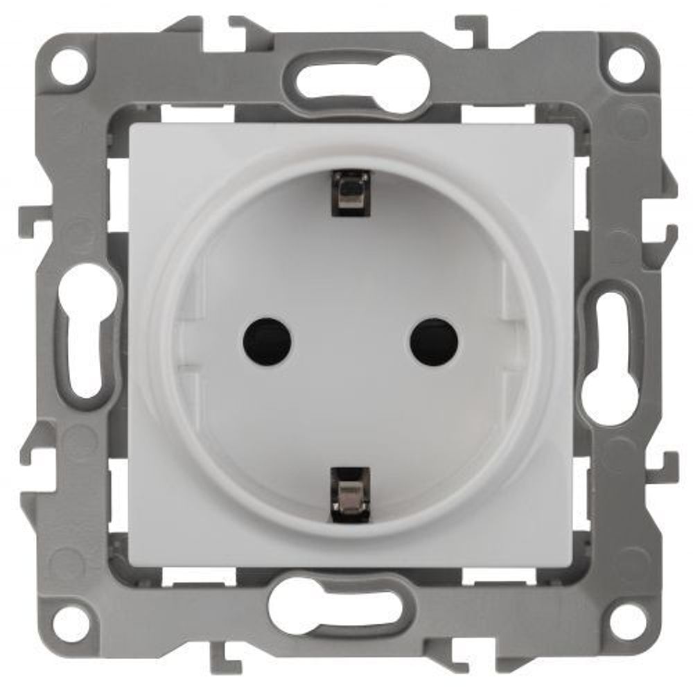 Розетка 1-м СП Эра12 12-2011-01 16А IP20 16AX 250В 2P+E Schuko без монтаж. лапок винт бел. Эра Б0029234