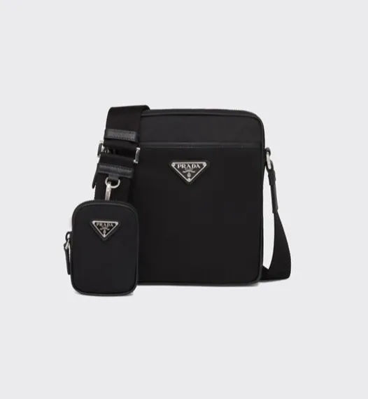 Сумка Prada на плечо из нейлона и сафьяновой кожи, черный