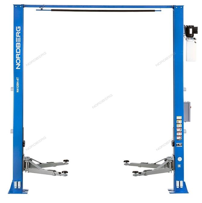 NORDBERG (N4120HE-4B) Подъемник 380V 2х стоечный 4т с верхней синхронизацией, H=3,6 м, с электростопорами (синий)