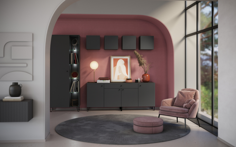 Шкаф навесной малый Оливия, Графит, Графит глянец