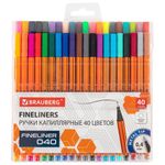 Ручки капиллярные (линеры) 40 ЦВЕТОВ, BRAUBERG "FINE 040", шестигранные, линия 0,4 мм, 144146