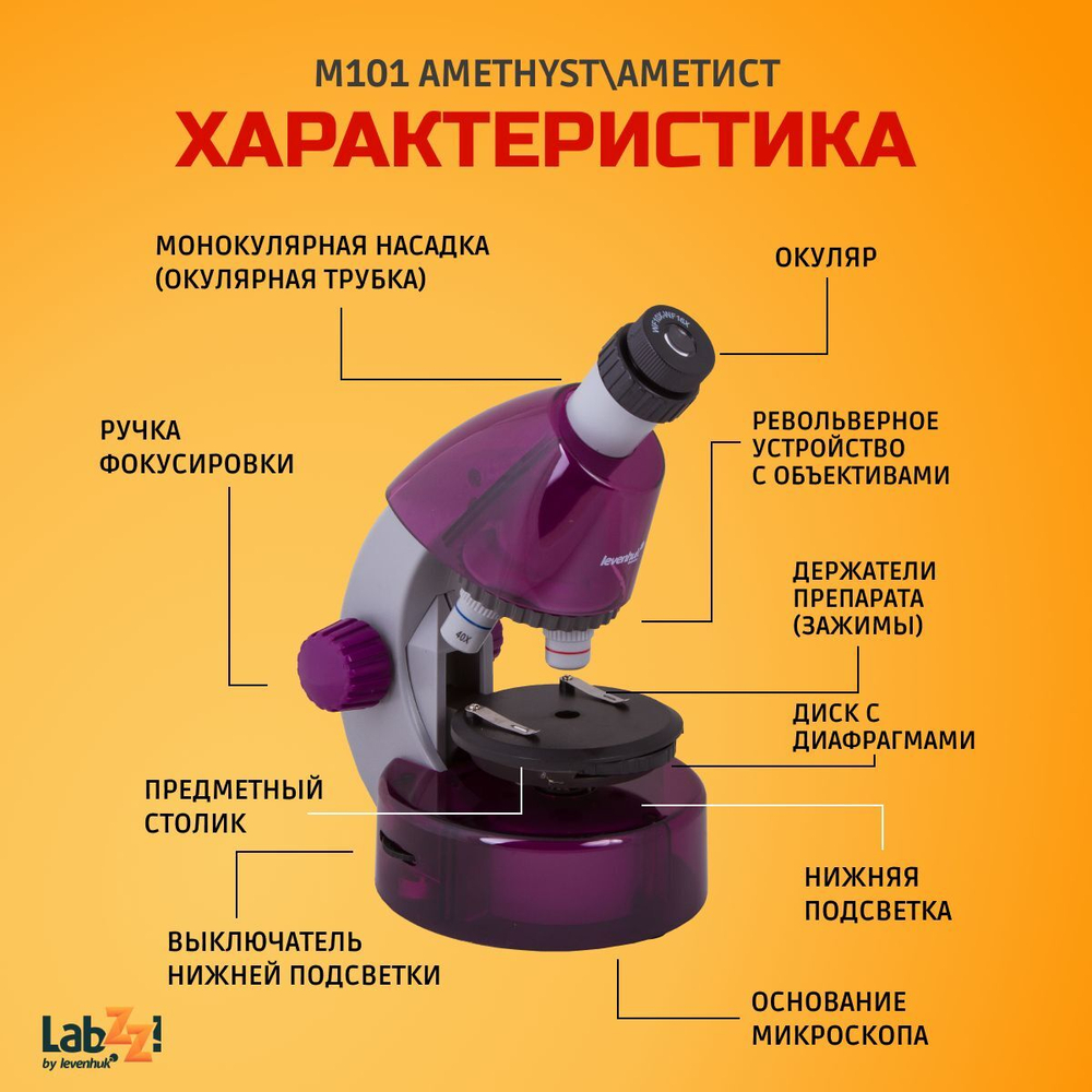 Микроскоп Levenhuk LabZZ M101 Amethyst Аметист