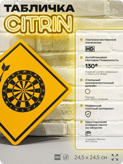 Табличка декоративная "Дартс" на дверь и стену, спортивная, информационная, декоративный знак, 24,5х24,5 см, пластиковая, Айдентика Технолоджи