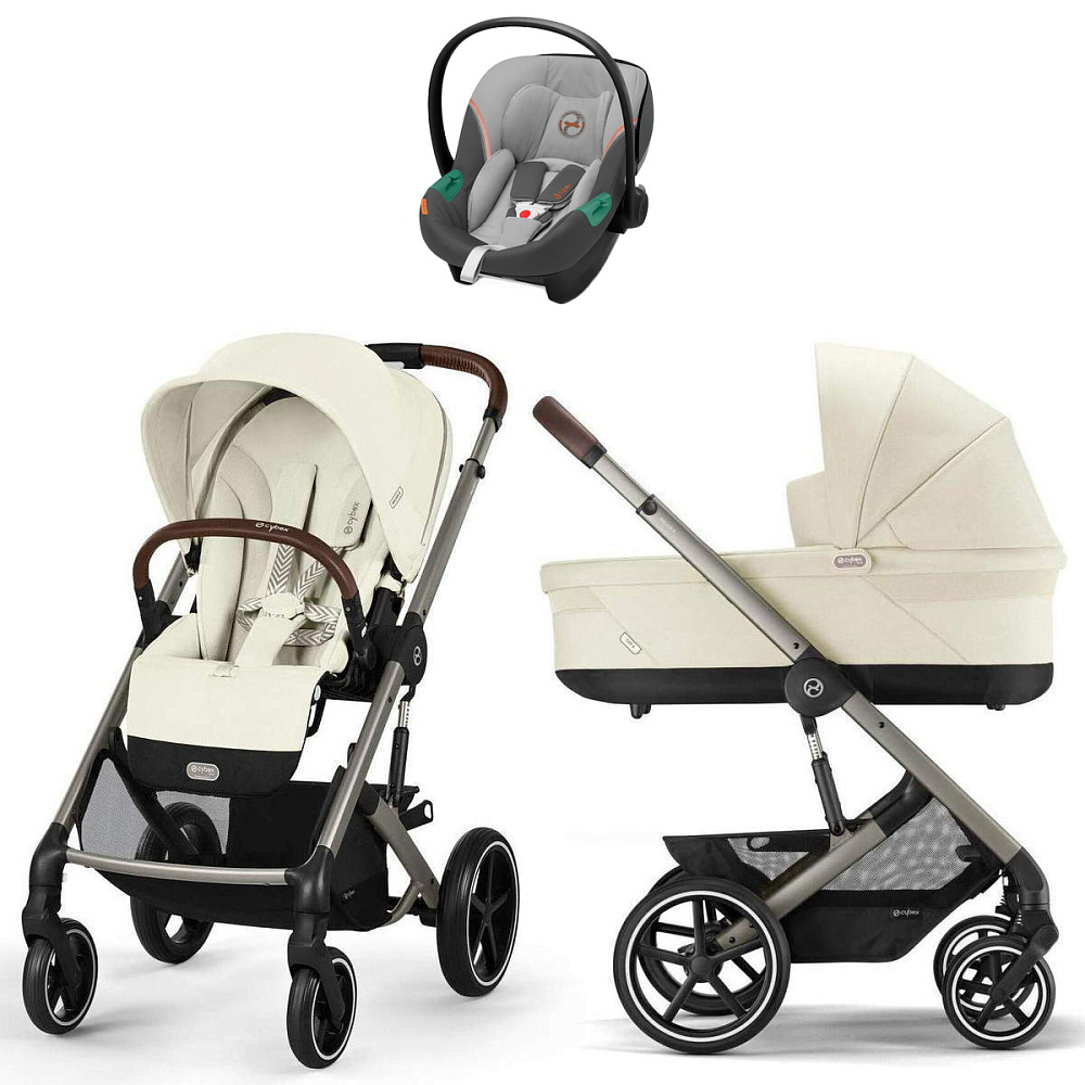 Коляска Cybex Balios S Lux TPE complete Aton S2 Lava Grey Base One 4 в 1 Seashell Beige с дождевиками