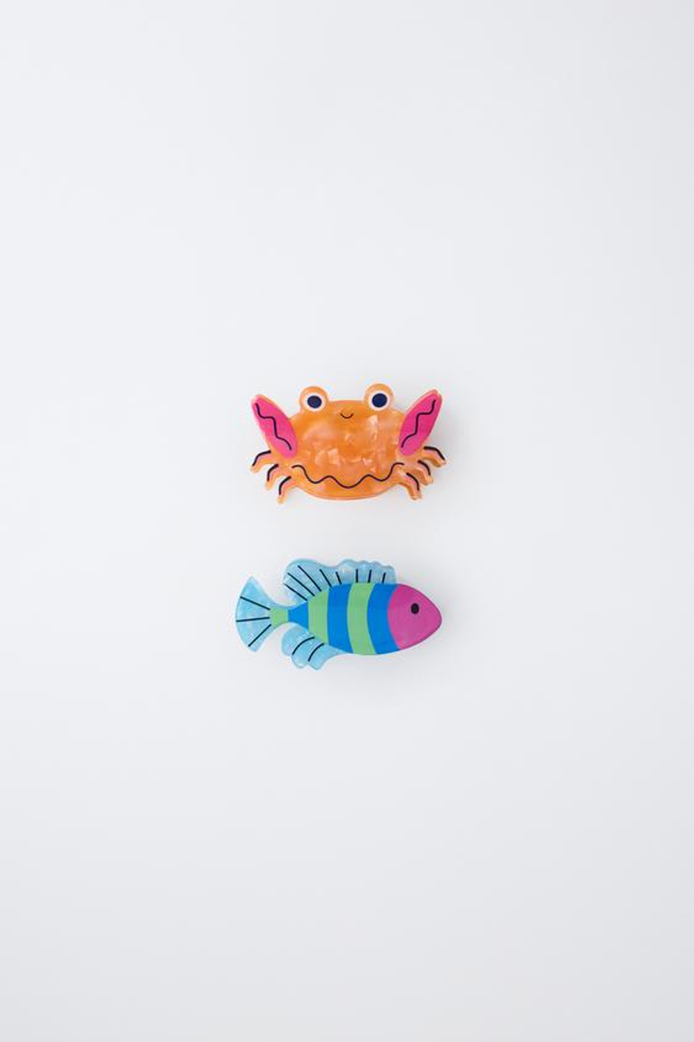 ZARA НАБОР ИЗ ДВУХ ЗАКОЛОК «РЫБА И КРАБ», НЕОНОВЫЙ РОЗОВЫЙ