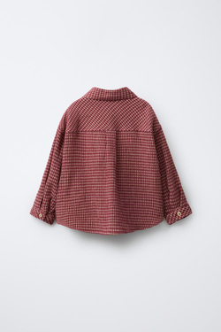 ZARA РУБАШКА В КЛЕТКУ С КАРМАНОМ, ГРАНАТОВЫЙ