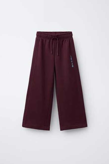 ZARA БРЮКИ WIDE LEG С НАДПИСЬЮ, БУРГУНДИ