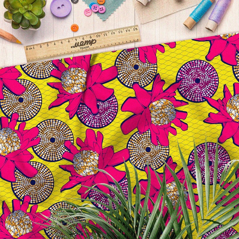 Ткань бифлекс яркие абстрактные круги цветы