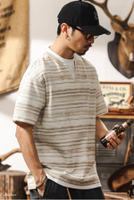 Футболка двойная обманка с разрезом, полосатая