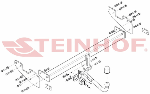 Фаркоп на Toyota Hilux 4WD двойная кабина, бампер со ступенькой без силовой балки (для машин без подготовки) 2015-, JAC T6 2019-, JAC T8 Pro 2023- без подрезки бампера (паспорт и сертификат в комплекте)(без электрики) Steinhof.T-151