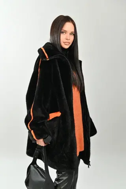 Полупальто оверсайз из экомеха (черный)